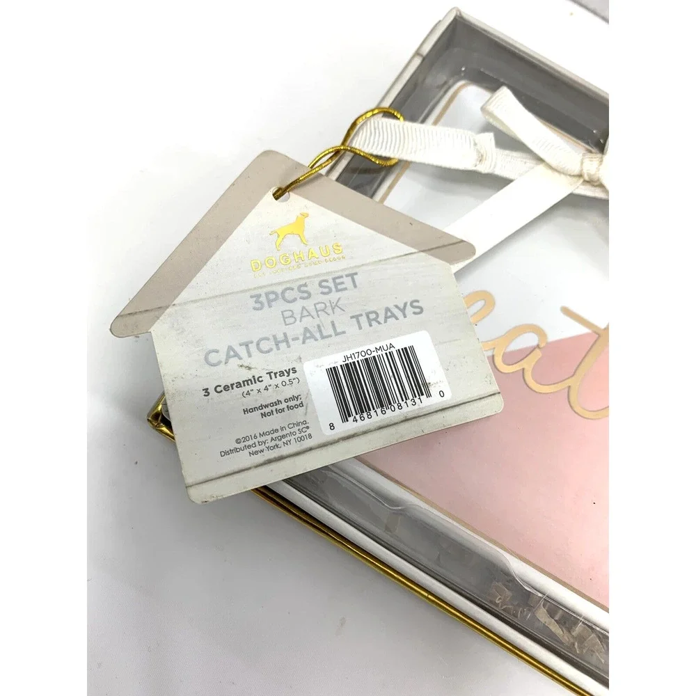 Doghaus Ceramic Catchall Trays 3 Pc‎ EAT BARK NAP  Trinket Dishes In Box Gift